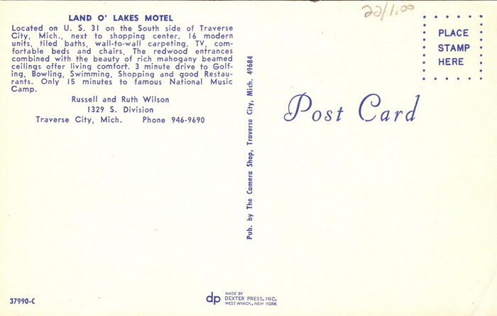 Land O Lakes Motel - Vintage Postcard (newer photo)